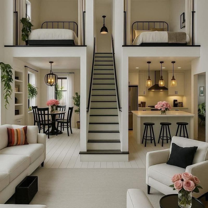 Nhà gác lửng 2 phòng ngủ phía trên