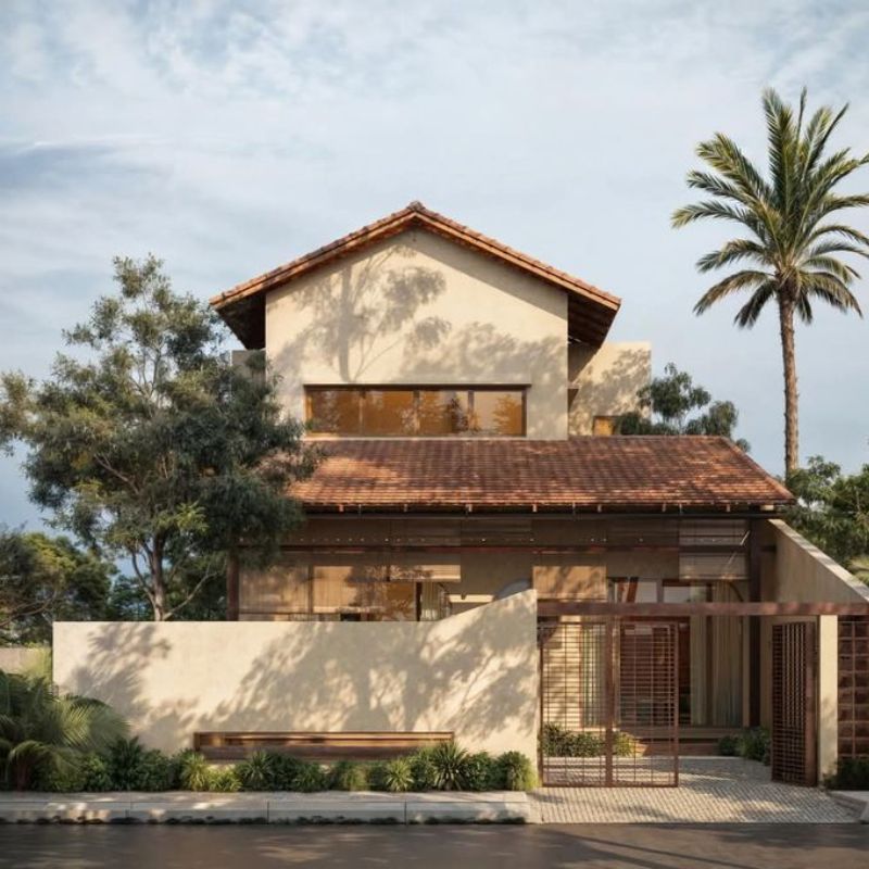 Nhà gác lửng ở quê mái ngói đỏ