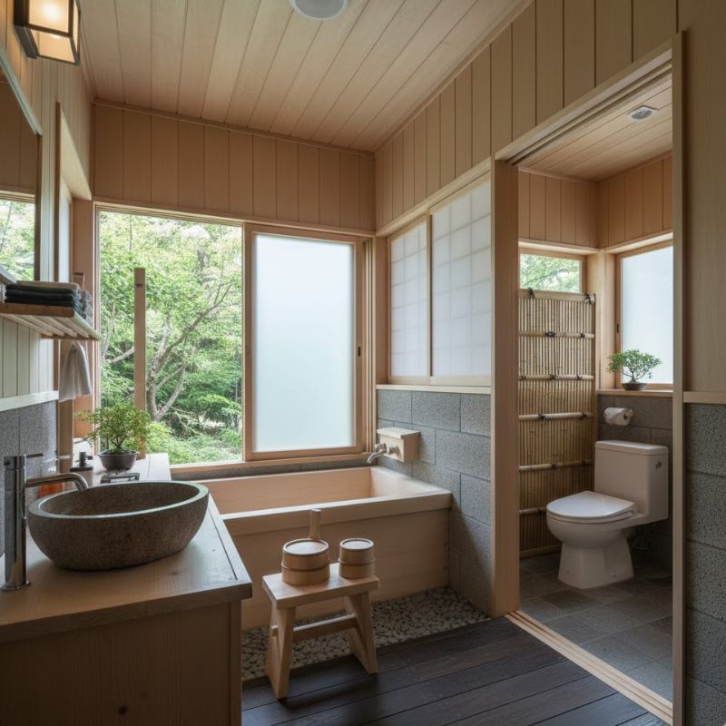 Nhà tắm Nhật truyền thống gần gũi thiên nhiên