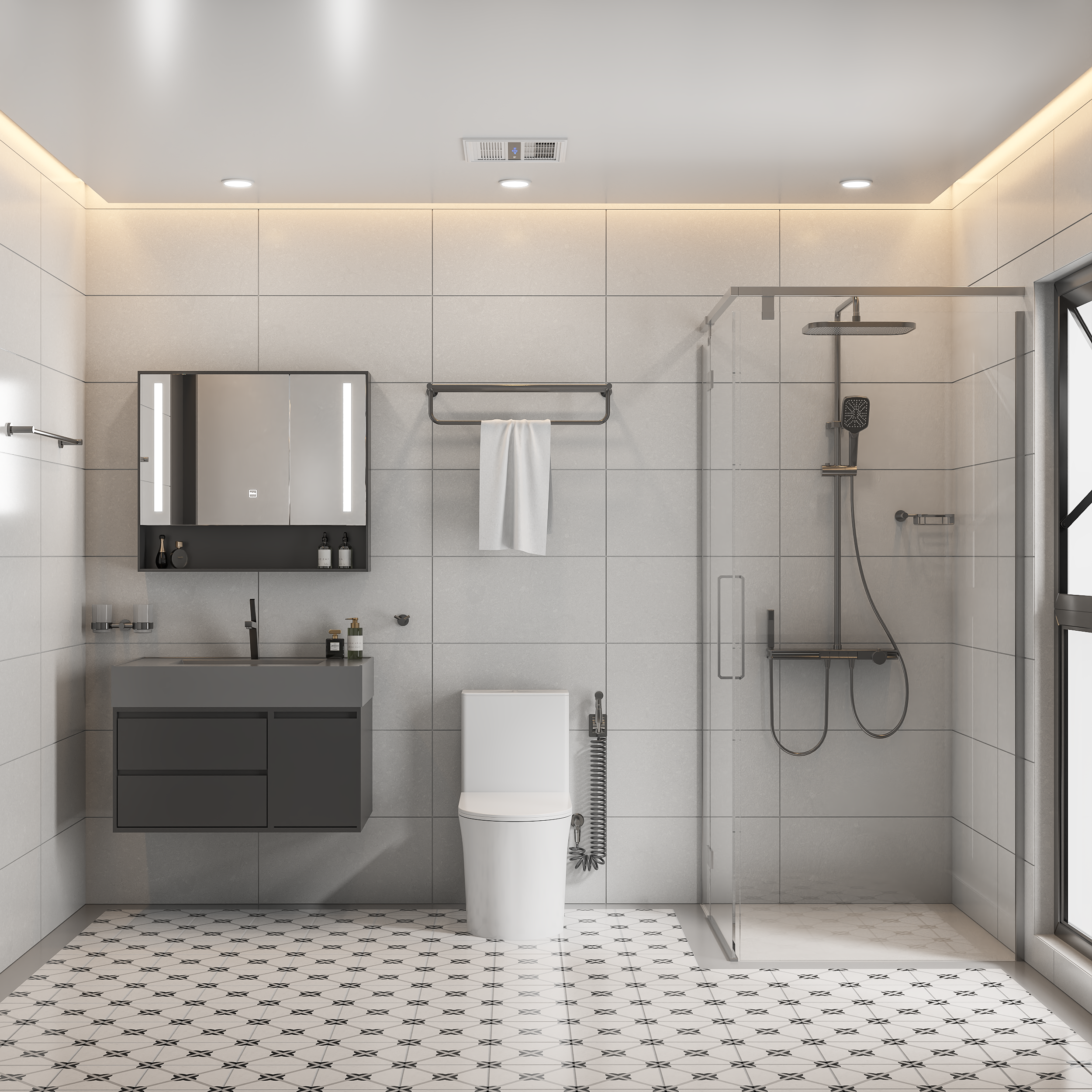 Phòng tắm kính đầy đủ tiện nghi