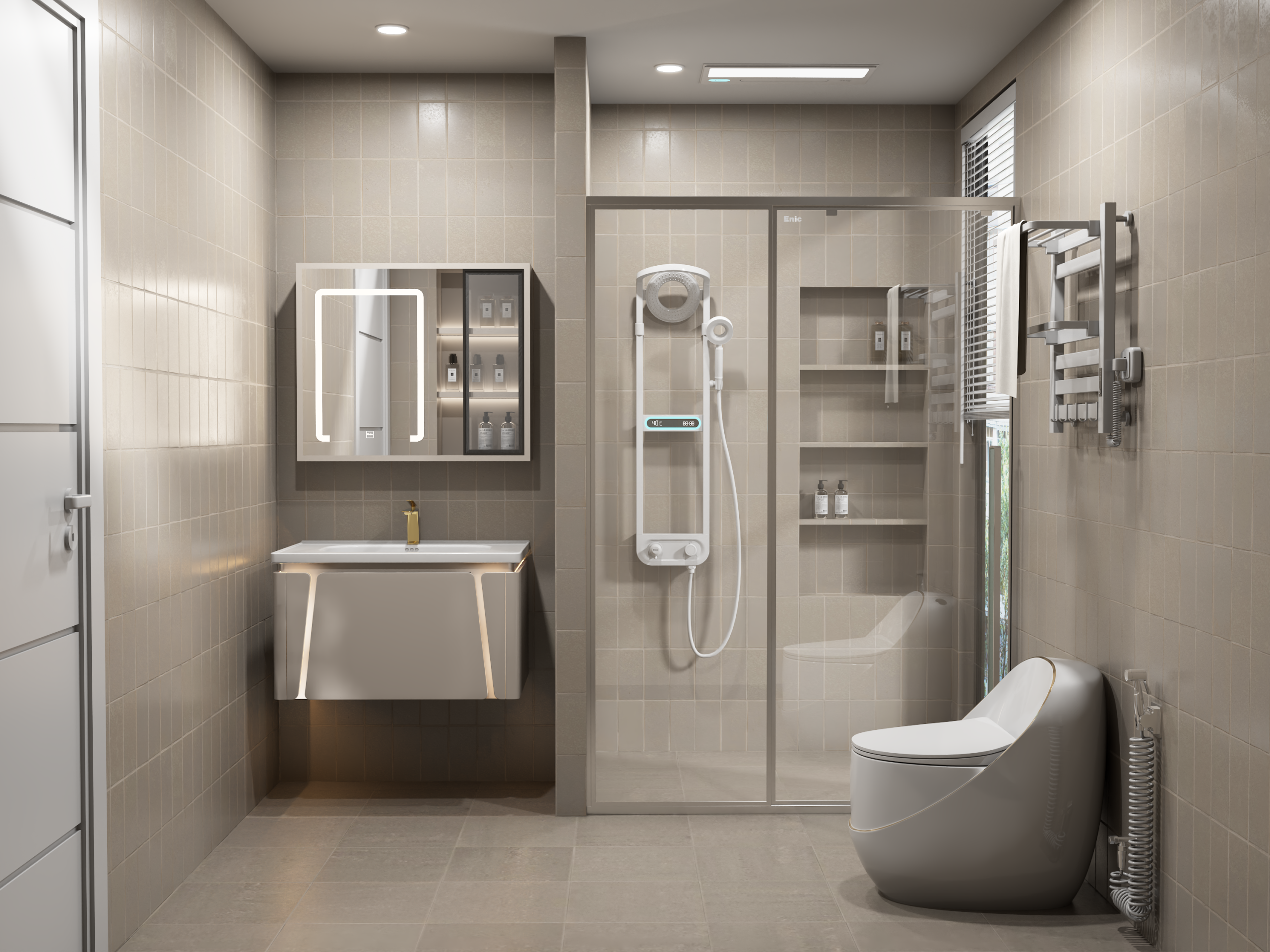 Phòng tắm kính phân chia khu vực rõ ràng