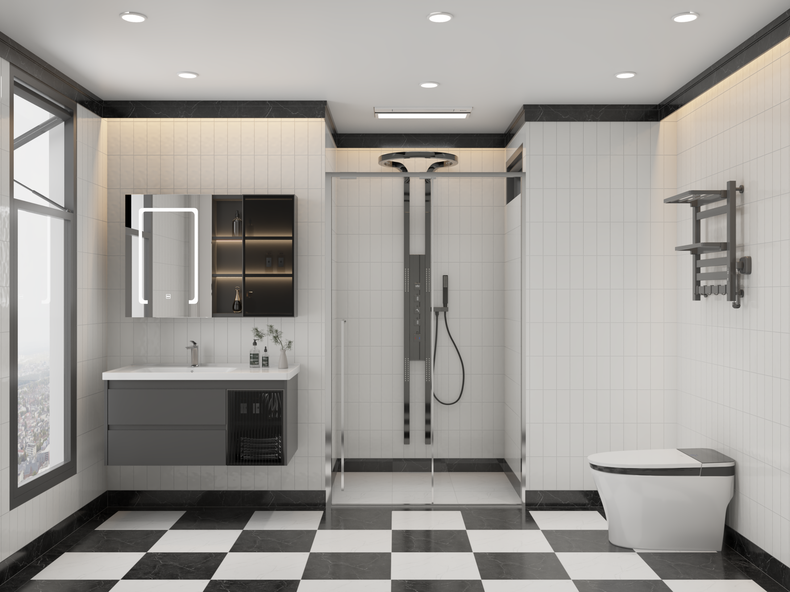 Phòng tắm kính sang trọng với sự kết hợp màu sắc độc đáo 