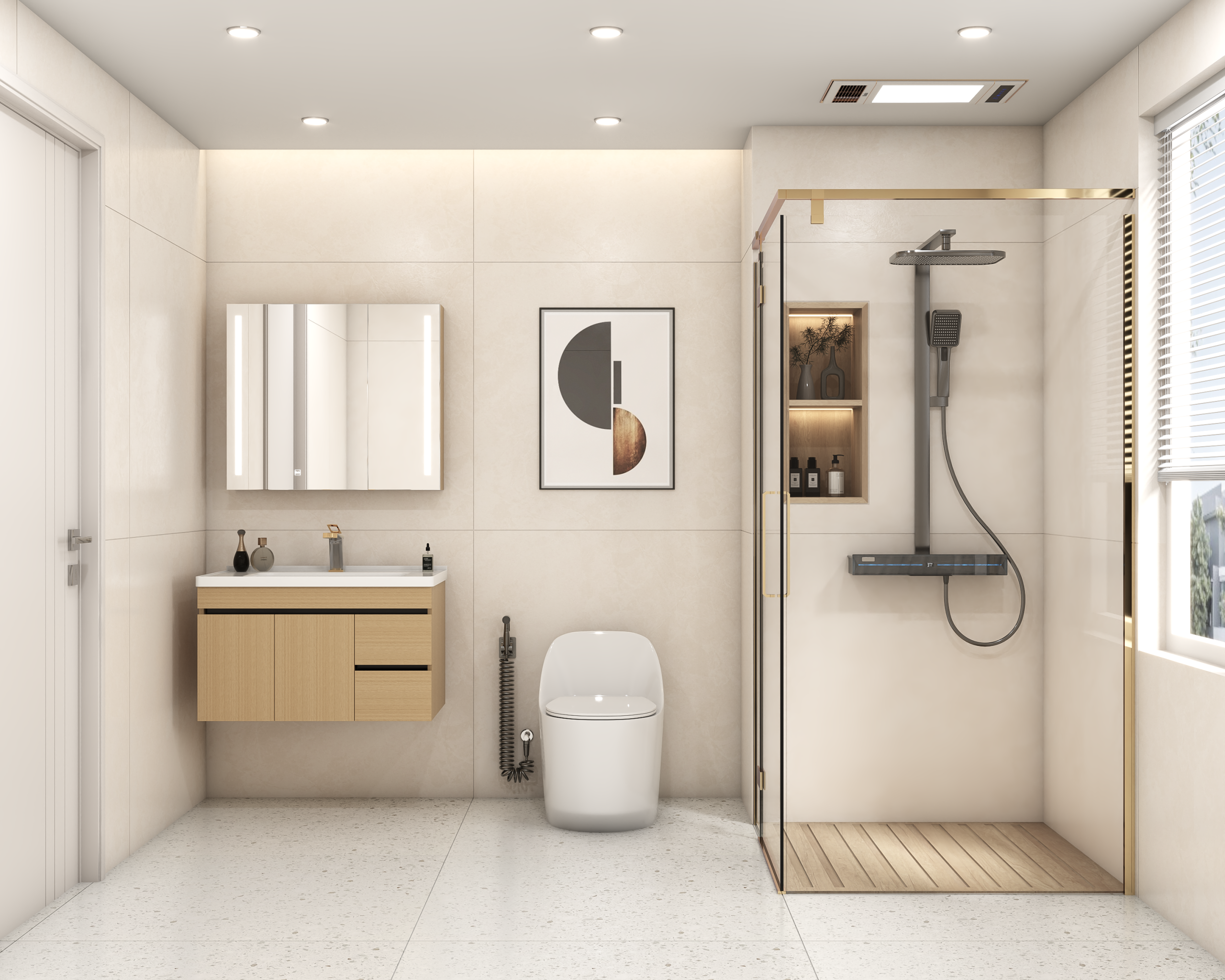 Phòng tắm kính sử dụng những thiết bị sáng màu 