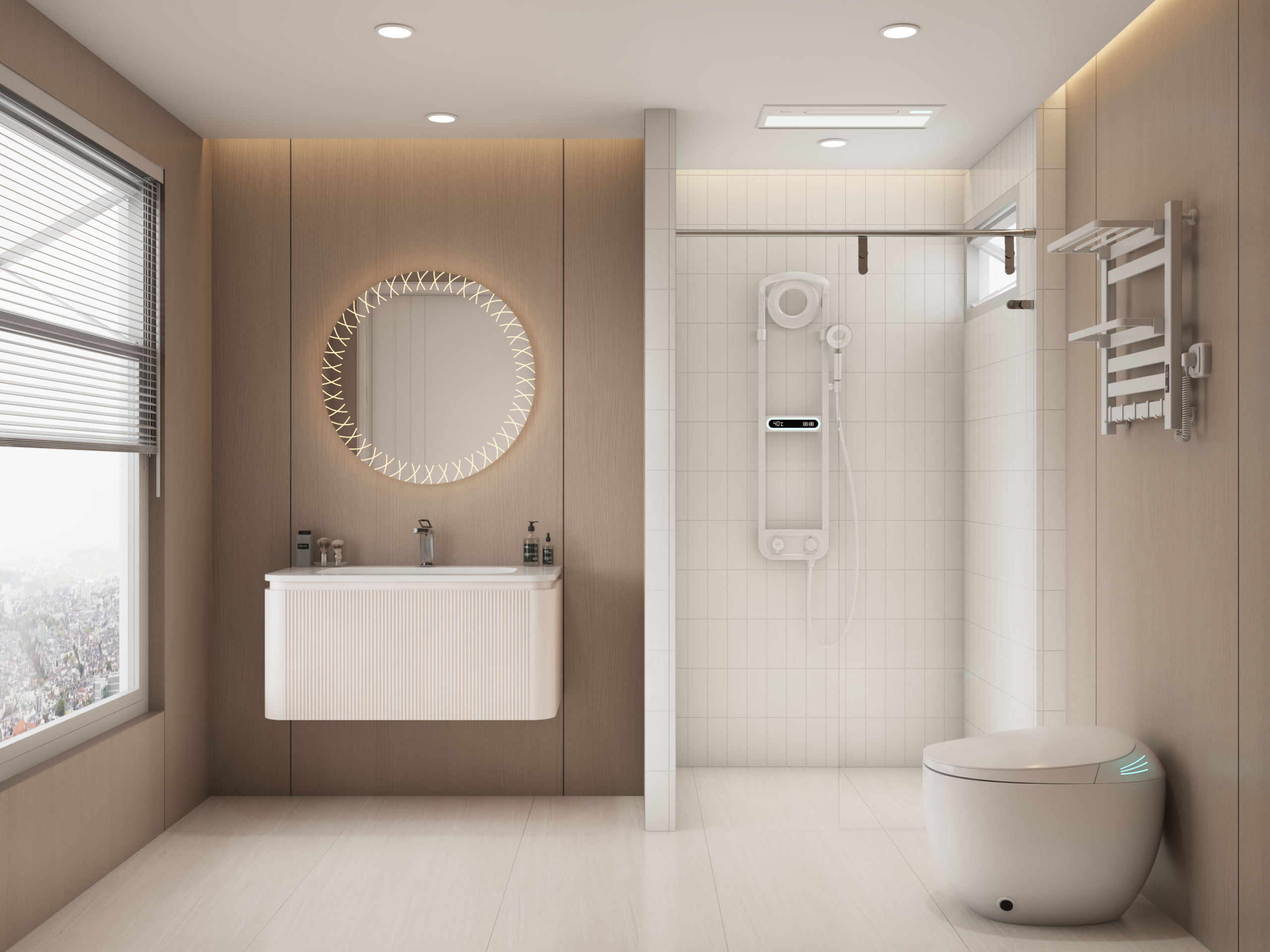 Phòng tắm kính thiên về nâu sáng