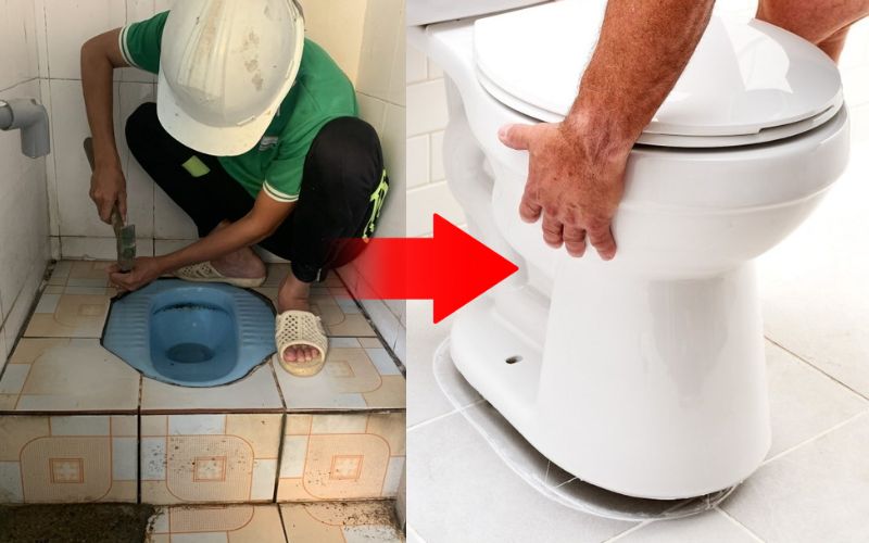 Thay bồn cầu xổm thành bồn cầu bệt 