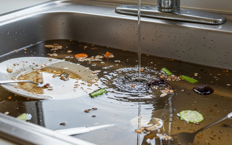 Bồn rửa bát bị trào ngược rác thải lên lòng bồn