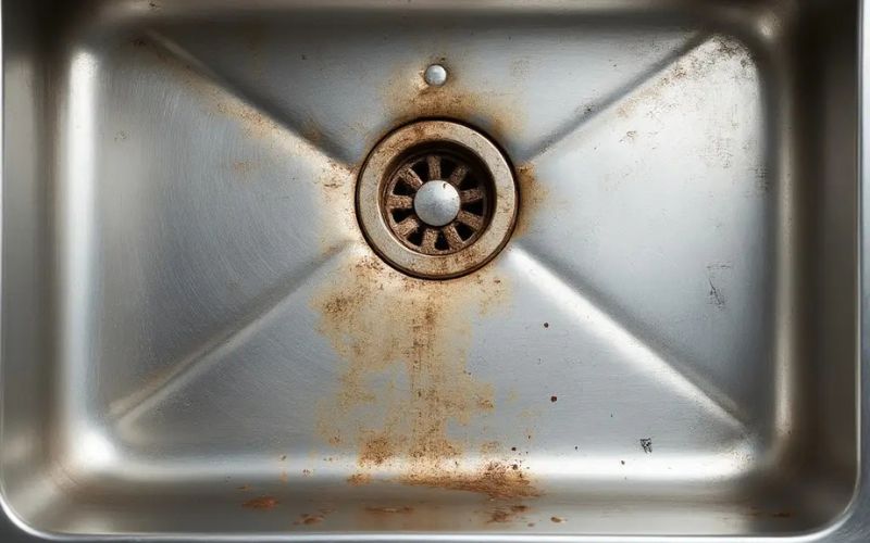 Bồn rửa chén gỉ sét do dùng lâu năm