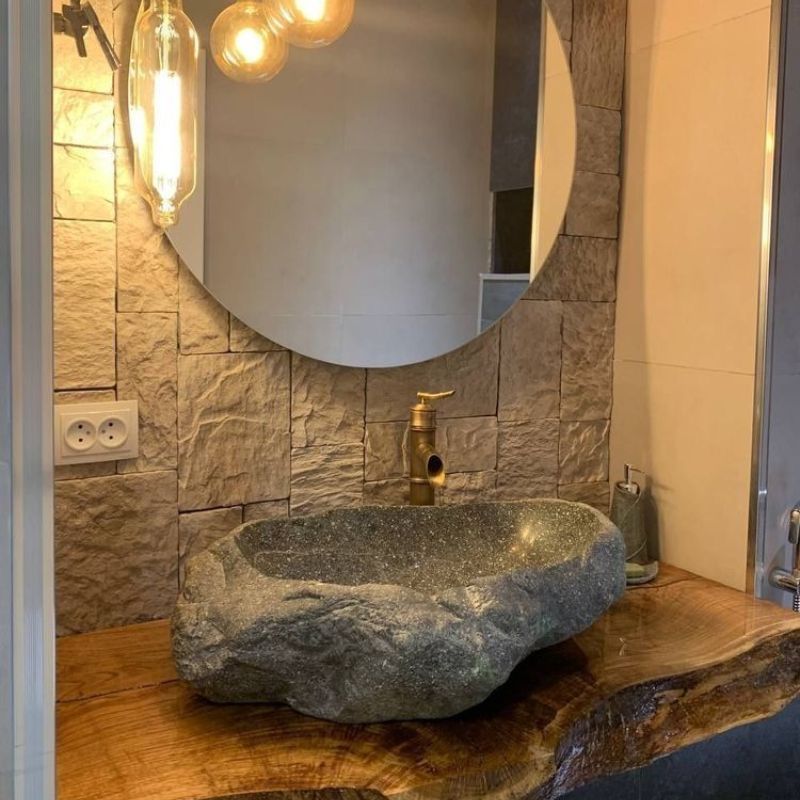 Lavabo đá xám nguyên khối được xử lý bề mặt 