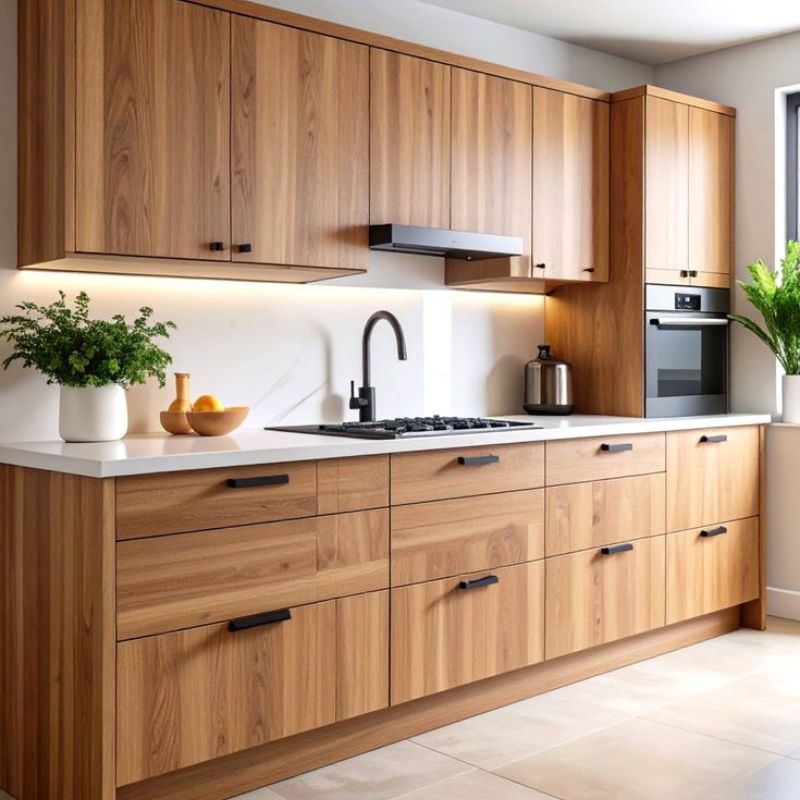 Kệ bếp dưới lớn thiết kế với nhiều ngăn kéo tiện lợi