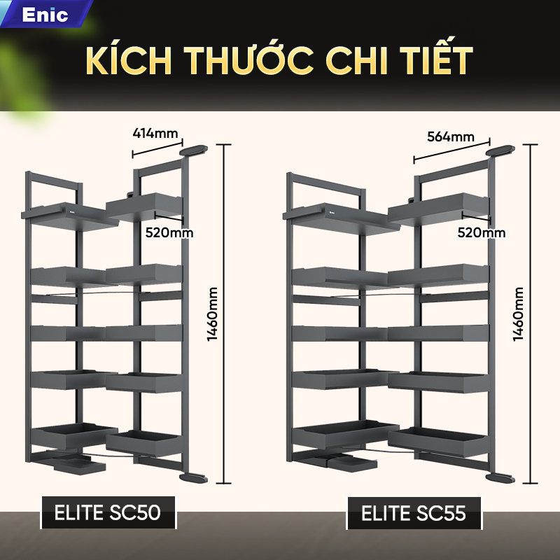 Kích thước tủ đựng đồ khô 5 tầng Enic