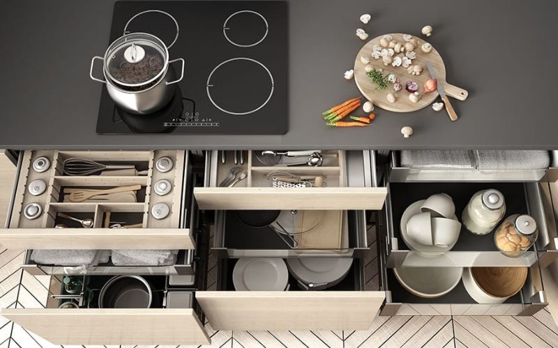 Ngăn đựng đồ dùng bếp kéo ra kéo vào 