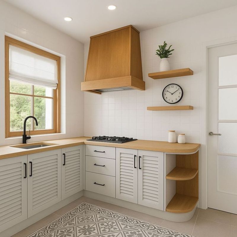 Tủ bếp dưới đẹp có ngăn kéo kết hợp với cánh tủ mở