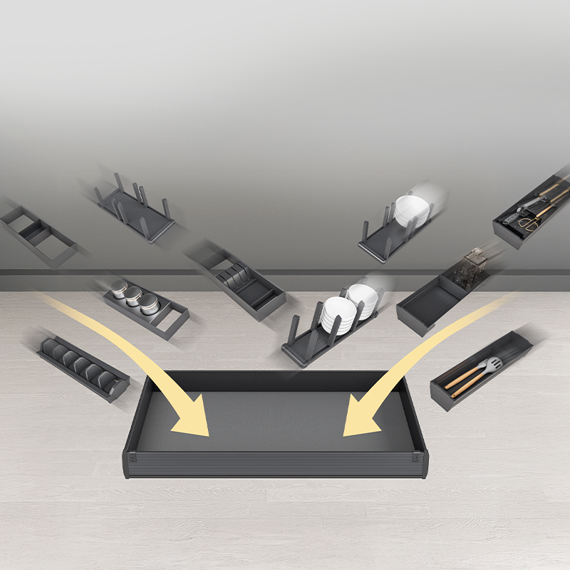 Cách lắp đặt khay đựng dụng cụ bếp vào ngăn tủ 