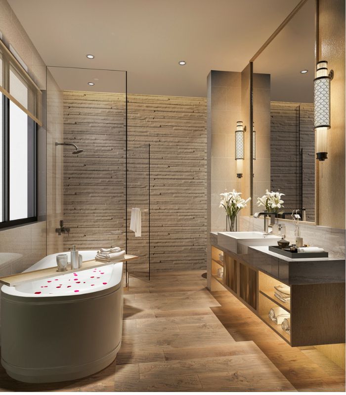 Đặt bồn tắm nằm cạnh cửa sổ tạo sự thư giãn 