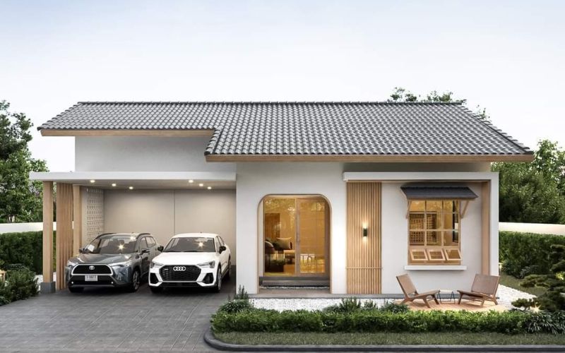 Mẫu nhà cấp 4 thiết kế có chỗ để xe hơi 