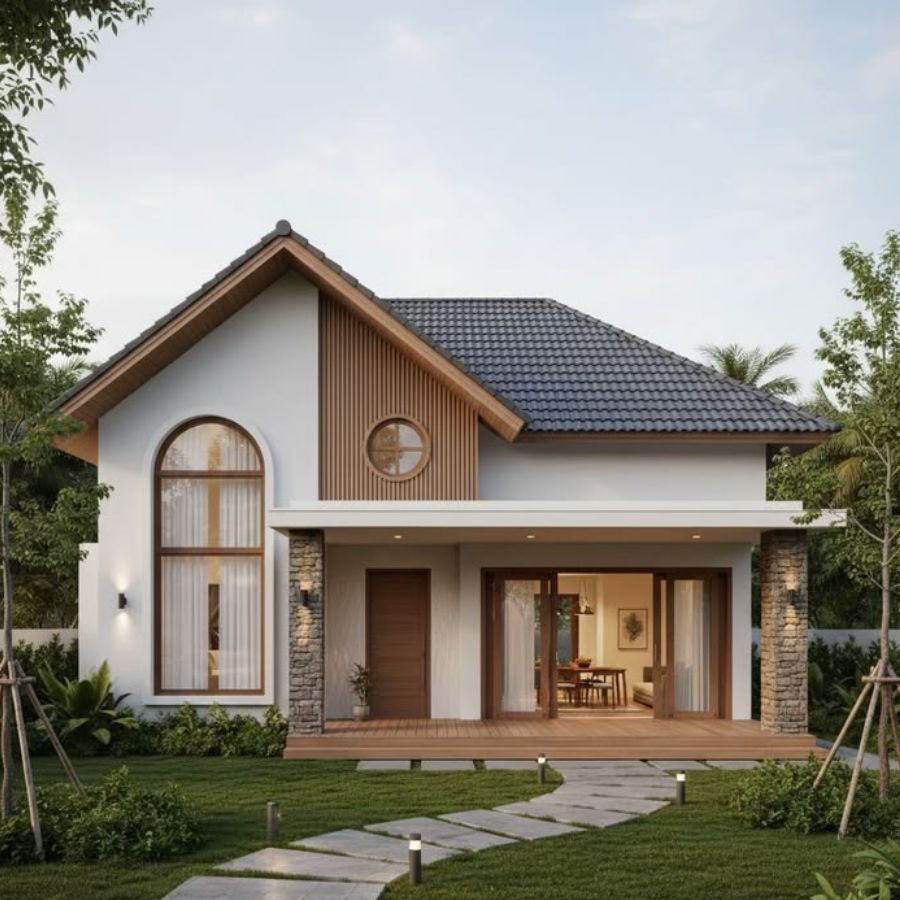 Nhà cấp 4 hiện đại có cửa sổ vòm