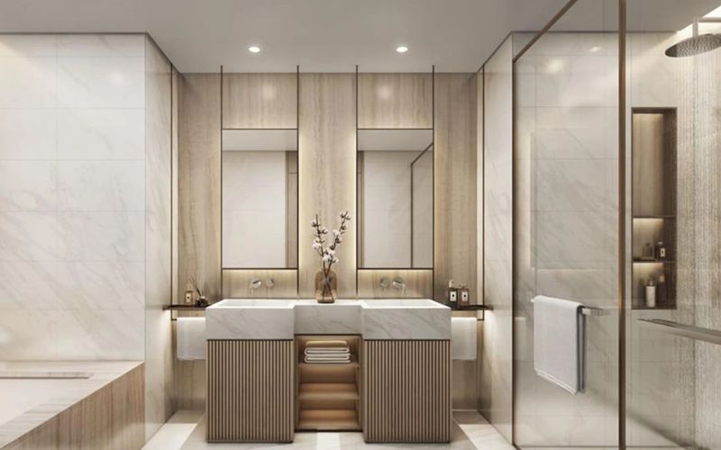 Phòng tắm master chia thành 3 khu vực 