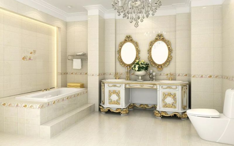 Thiết bị vệ sinh tân cổ điển đồng bộ về hoa văn, màu sắc 