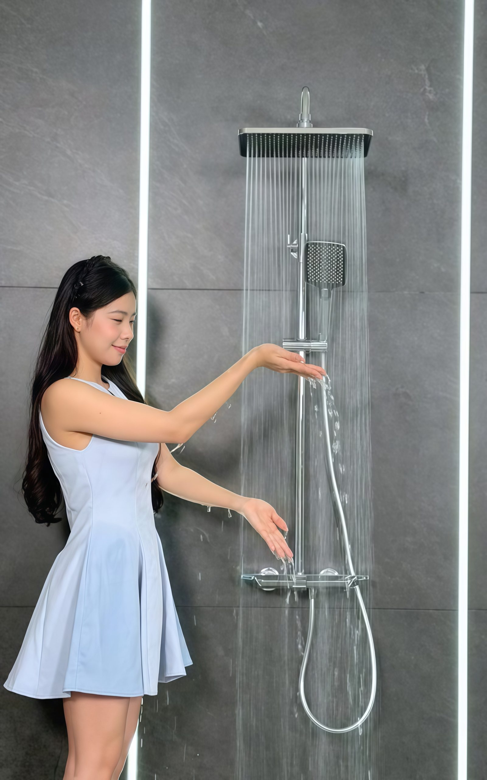 Trực tiếp kiểm tra cường độ phun nước của sen tắm