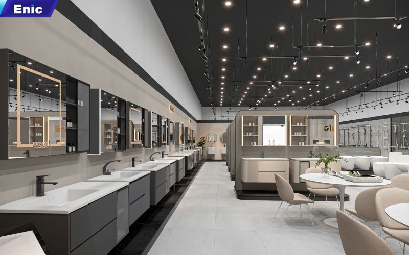 Tủ lavabo tại Showroom Enic Hà Nội được trưng bày khoa học 