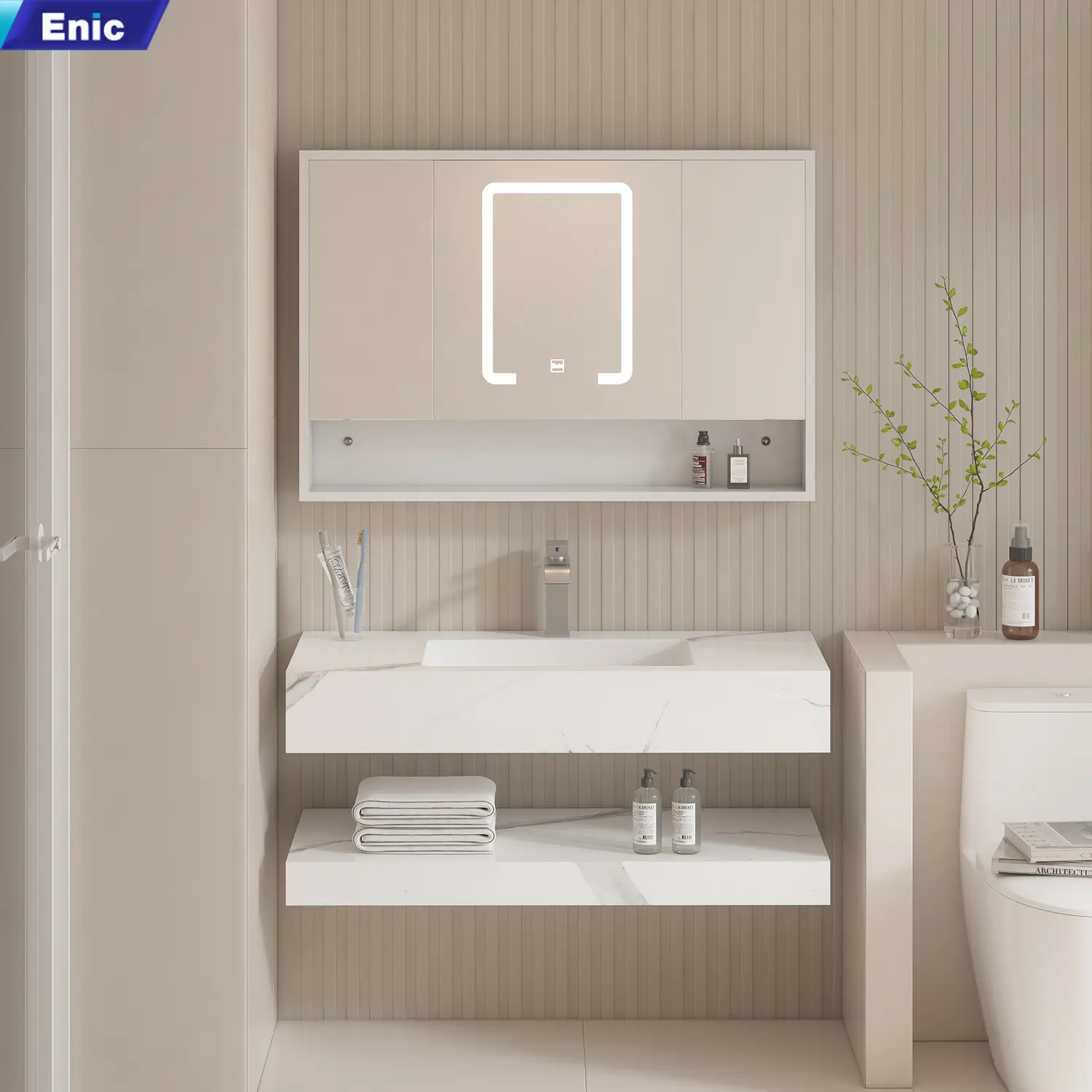 Tủ lavabo mặt đá làm từ đá phiến ép nguyên khối