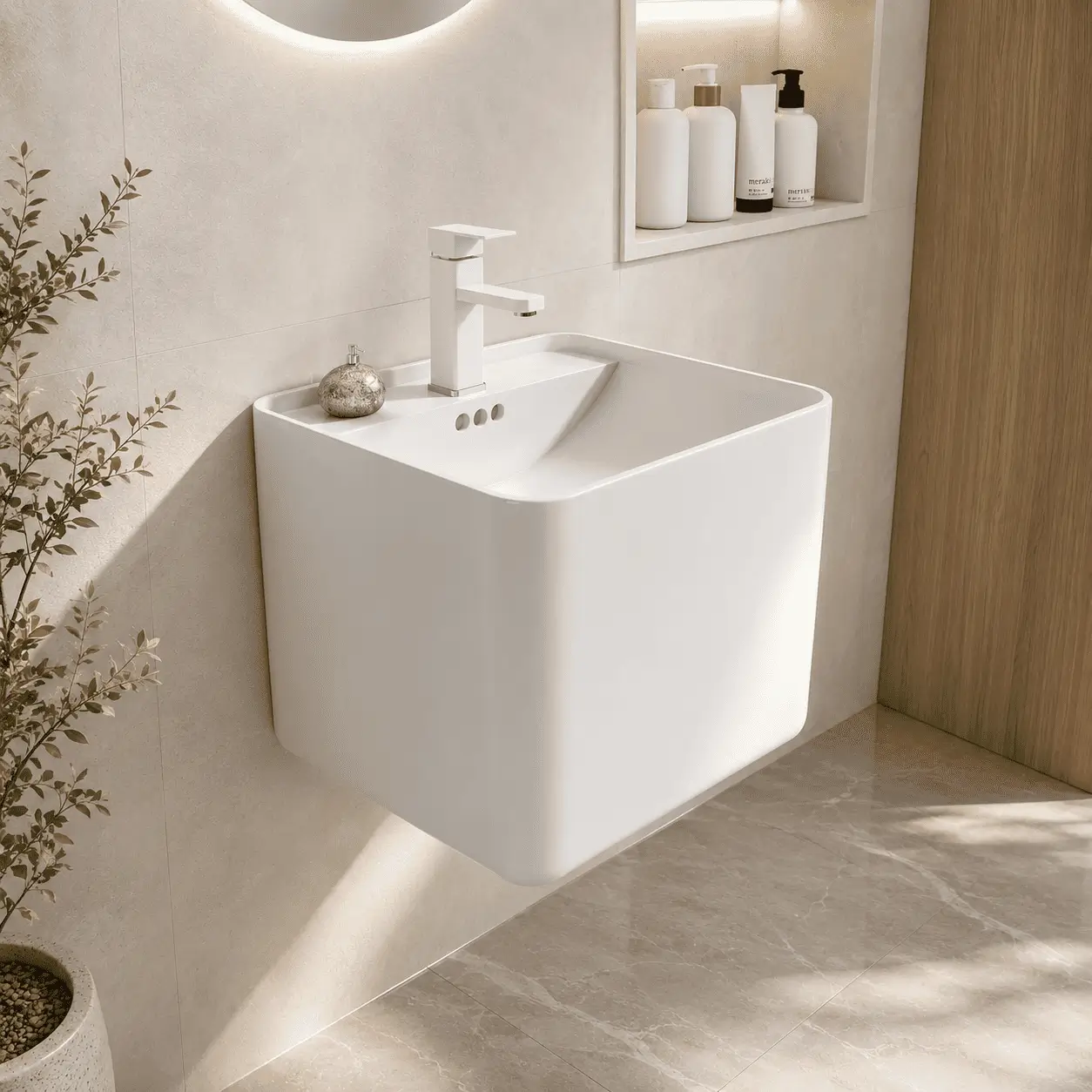 Lavabo treo tường là loại chậu rửa được gắn trực tiếp lên tường