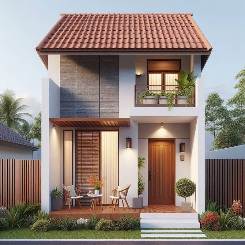 Nhà 2 tầng mái ngói đỏ