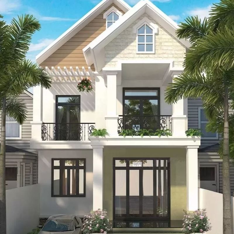 Nhà 2 tầng mái Thái ban công nhỏ 