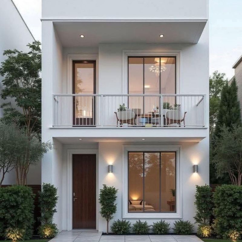 Nhà trắng tối giản, cửa sổ viền chỉ 